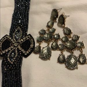 Cuff bracelet and chandelier earrings